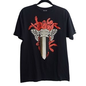 CROOKS & CASTLES Red Medusa Graphic Black T-Shirt Size Medium